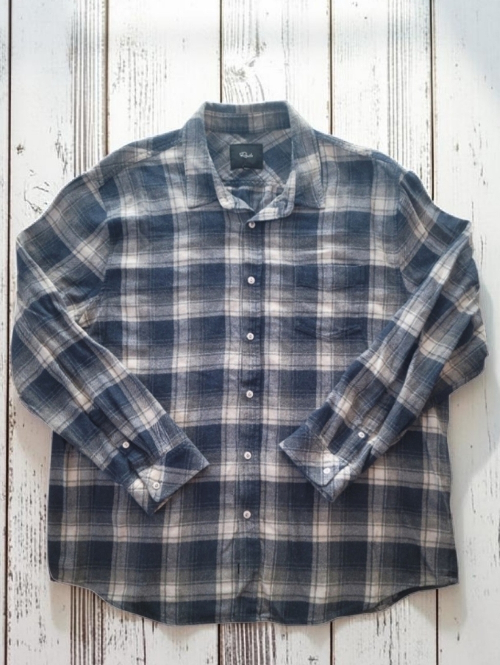 Rails Lennox Plaid Button Down Flannel Shirt Denim Blue White Men's Size XXL